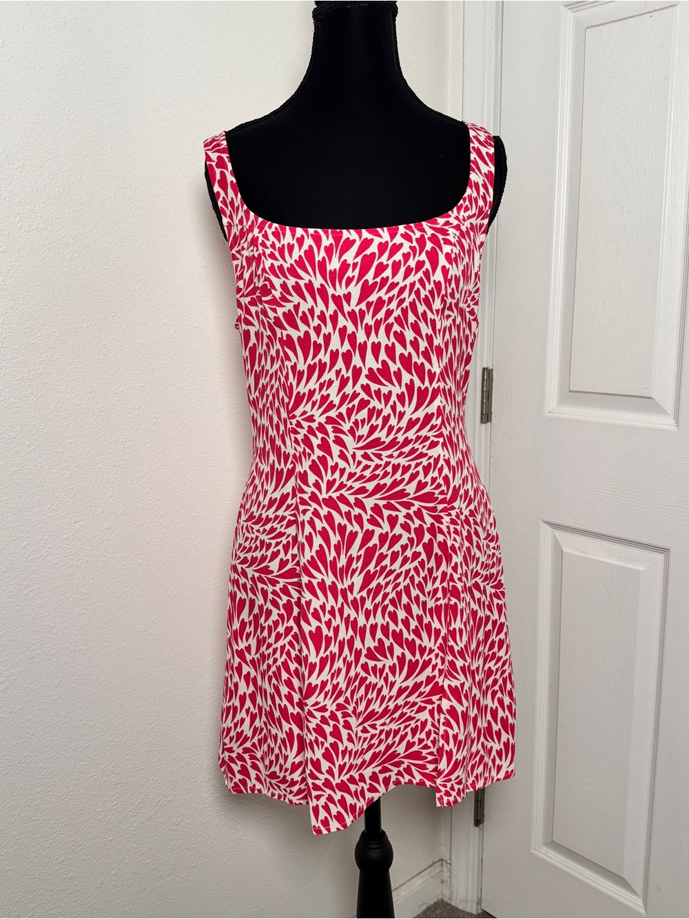 Reformation Noha Mini Dress Pink Heart Print Square Neck Slit Size 8 - Picture 2 of 4